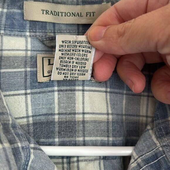 L.L Bean Men’s traditional fit plaid casual button down white blue size LG Tall - Picture 6 of 7